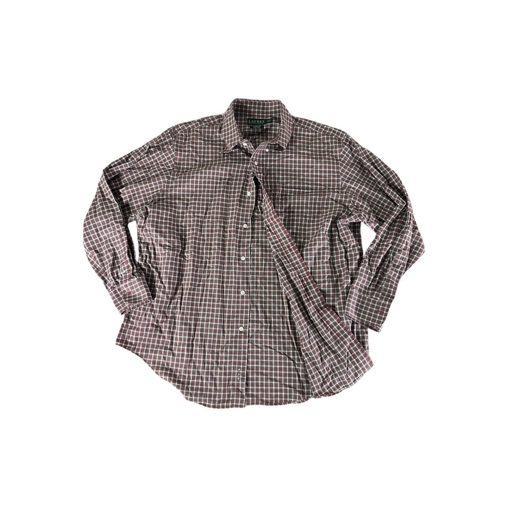 Lauren Ralph Lauren Dress Shirt Adult Size 17.5 Red Tartan Plaid Formal Mens